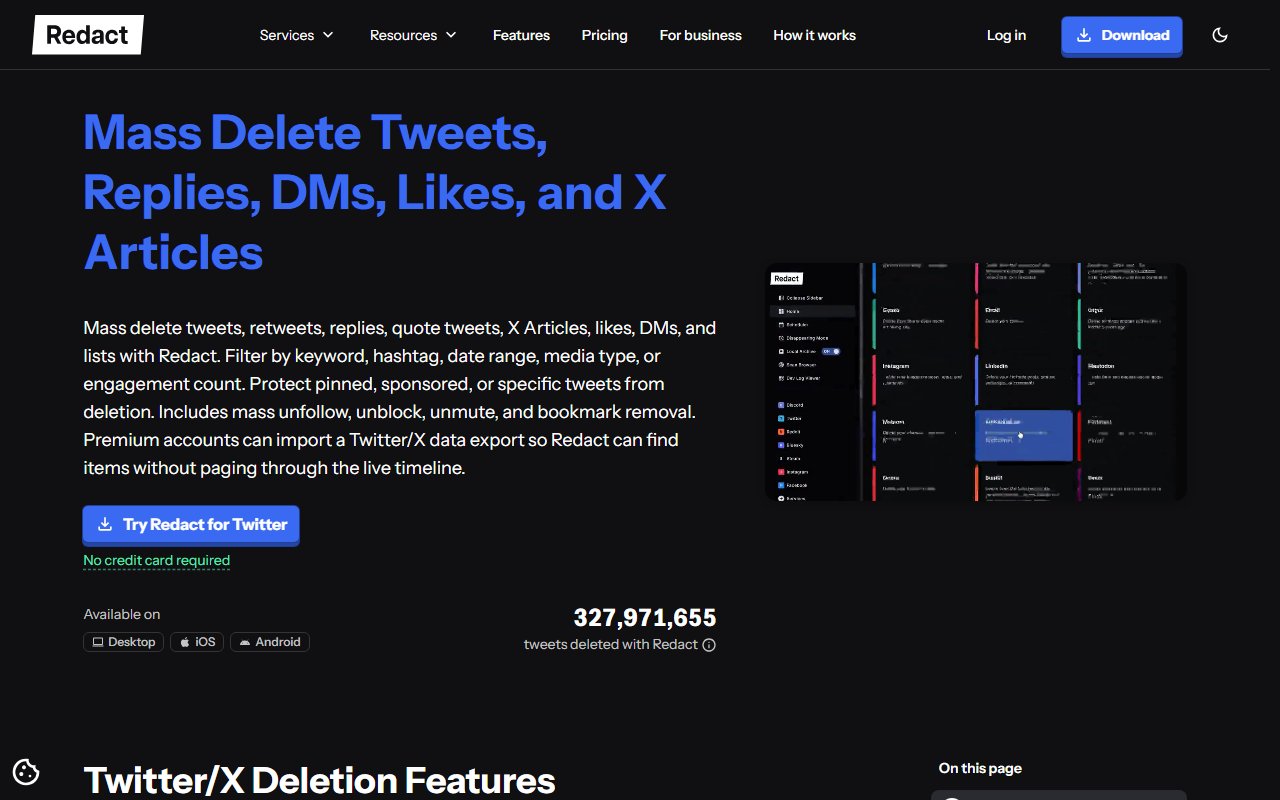 Redact's page for X on October 15, 2026