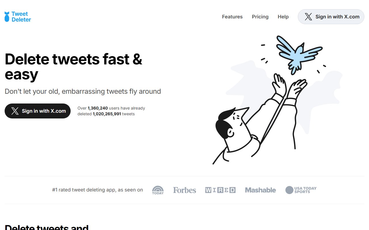 TweetDeleter's homepage on October 15, 2026