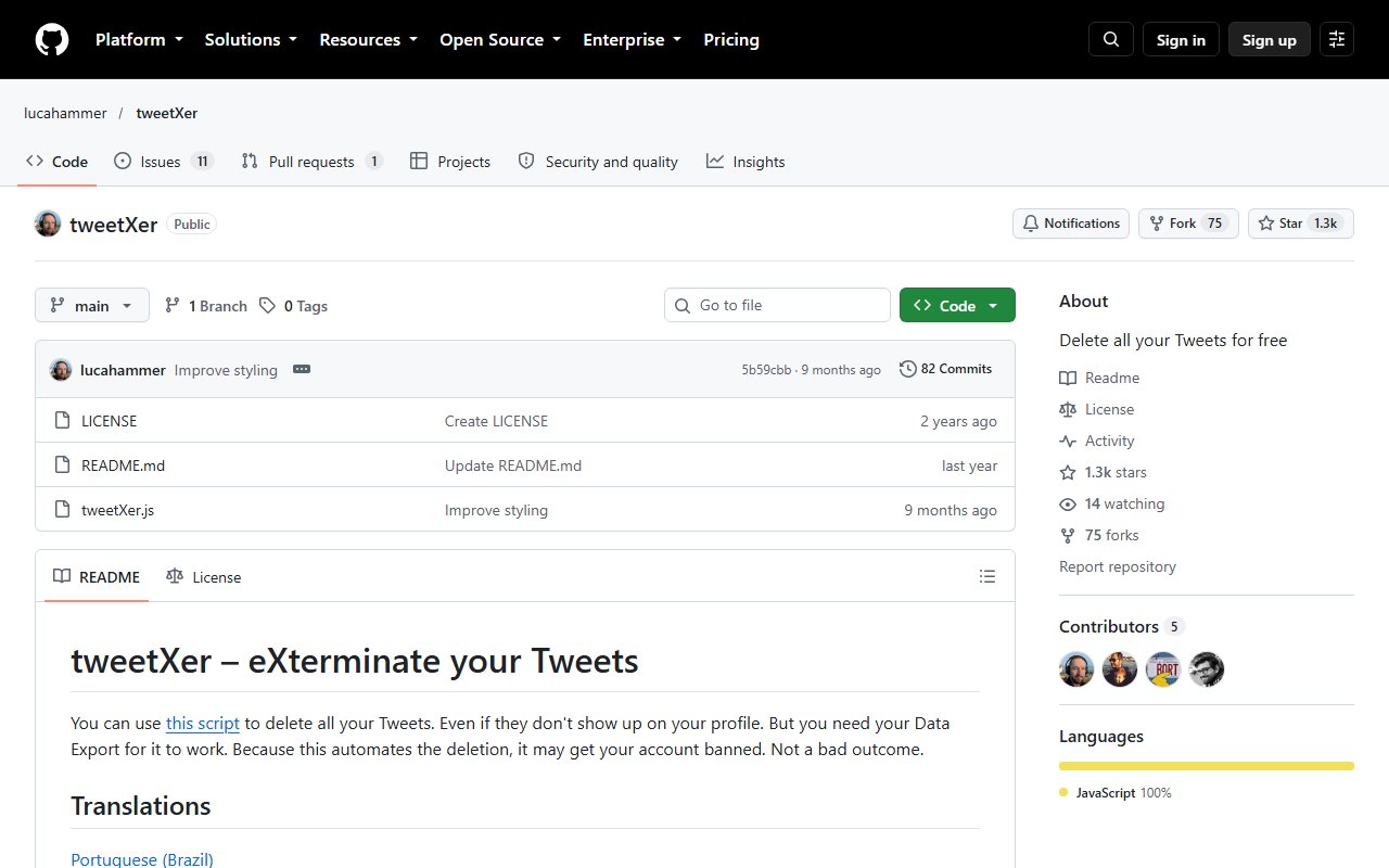 TweetXer's GitHub page on October 15, 2026