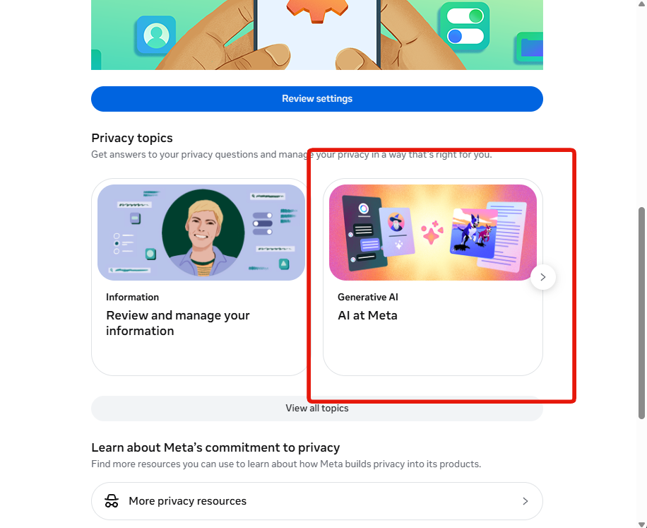 The Generative AI, AI at Meta topic card