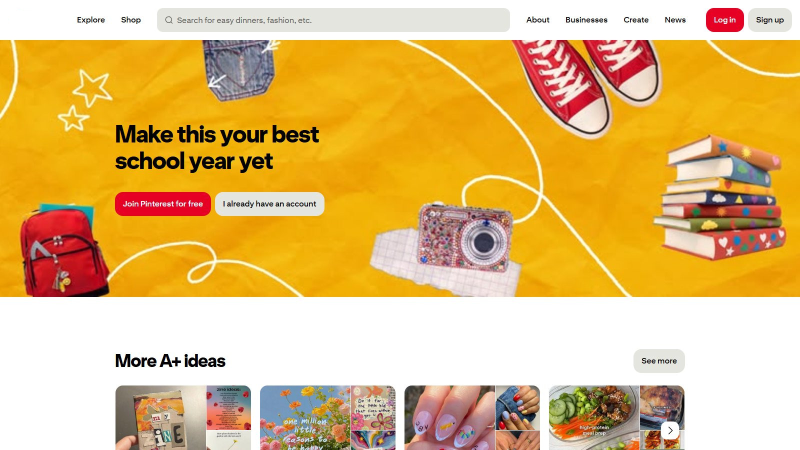 The Pinterest homepage