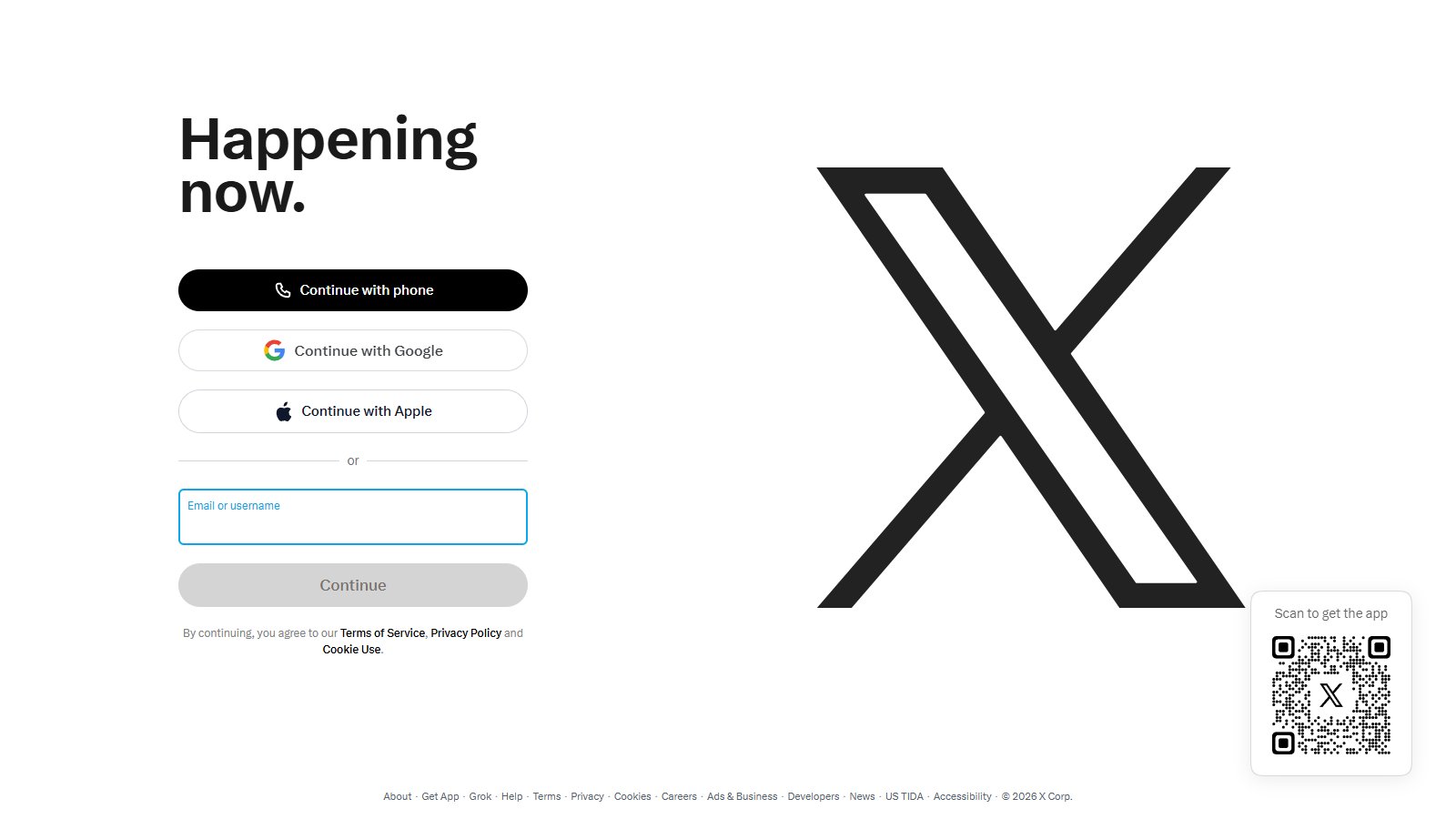The X (Twitter) homepage