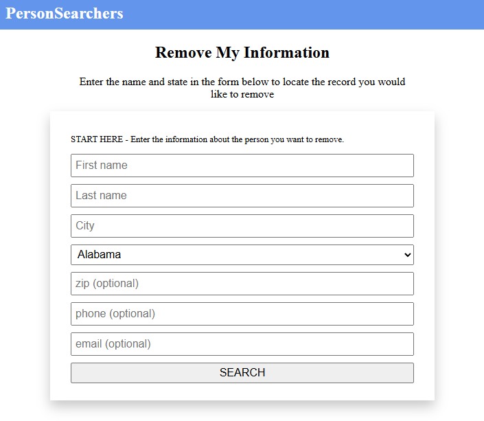 The Person Searchers removal search, asking who to look for and where