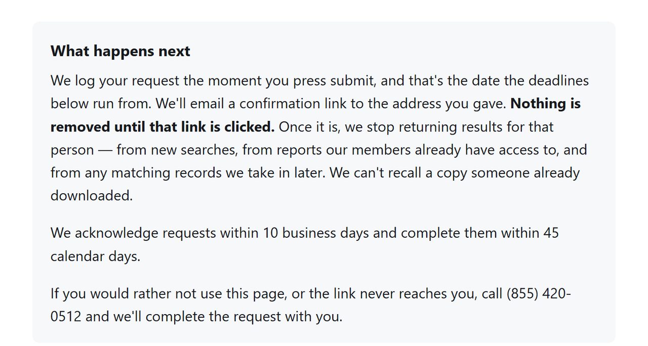 People Search USA text describing the confirmation link and the point at which results stop being returned