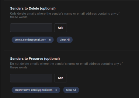 Delete or preserve Email from specific sender
