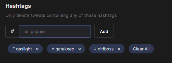 Delete by Hashtags