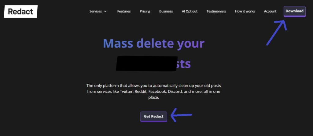 An image showing where you can download redact on our homepage.