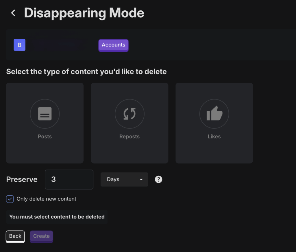 Content types for auto-deletion.