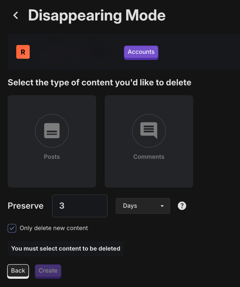 Content types for auto-deletion.