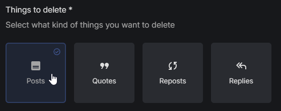 When you log in, you will see that there are 4 different types of content to delete, select Posts.